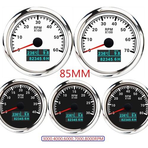 Red Backlight 85MM Gauge 3 In 1 Tacho Meter for Marine Boat 3000-8000RPM Tachometer Water Temperature Oil Pressure Gauge Sensor
