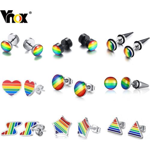 Vnox Triangle Rainbow Stud Earrings for Women Man Stainless Steel Accessories