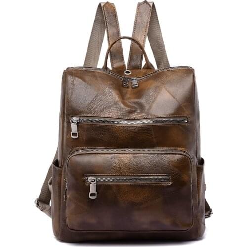 Vento Marea Pu Leather Women Backpack 2021 New Designer Laides Shoulder Bag Black Large Capacity Vintage Female Purse For Travel