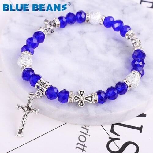 Meteorite cross Jesus religion Bracelets Crystal Bangles fashion boho tak Women jewellery With punk Beads bohemian Jewelry Hot