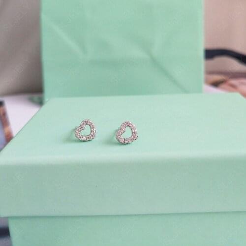 SLJELY Luxury Brand Pure 925 Sterling Silver Cubic Zirconia Small Love Heart Stud Earrings Women Fashion Wedding Party Jewelry