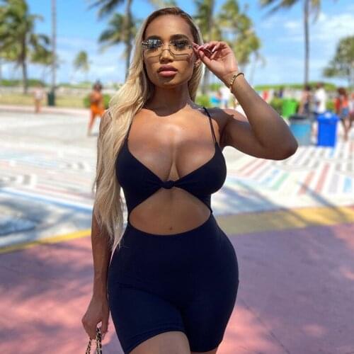 2021 New Style Women Sexy Skinny Romper Ladies Solid Color Deep V-neck Sleeveless Playsuit Summer Streetwear