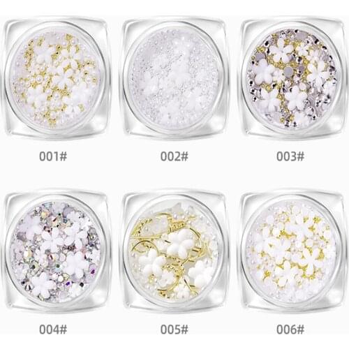 1 Box Nail Glitter 3D Small Ball Multi-szies White Flowers Arylic Nail Art Rhinestone Decorations Manicure Nail Accessories 2021