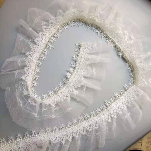 15 yards White 2-layer Pleated Organza Fabric Lace Edge Trim Ribbon Handmade DIY Wedding Dress Bridal Sewing Craft Decoration