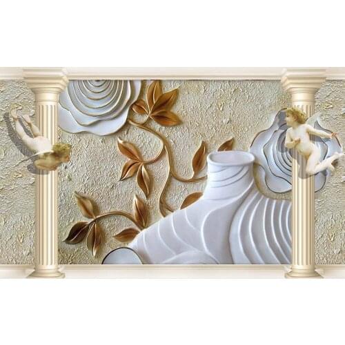 Roman columns angel backdrop embossed floral backdrop 3d stereoscopic wallpaper 3d mural paintings
