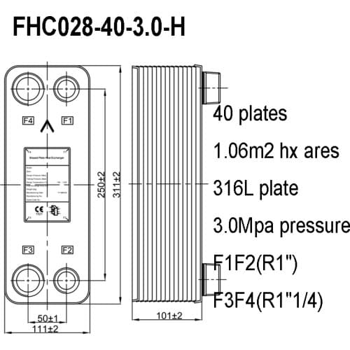 40 Plates Brazed Plate Heat Exchanger, 1.06m2 Heat Transfer Areas, Stainless Steel Heat Exchanger