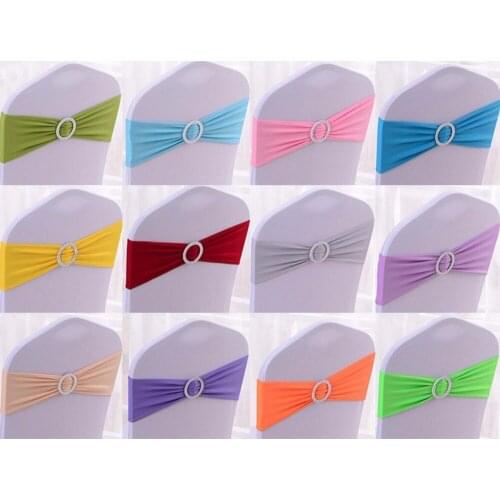 50pcs 15*35cm Stretch Satin With Buckle Chair Bow Cover For Banquet Wedding Party Event Xmas Decoration Supply 50 Color For Pick