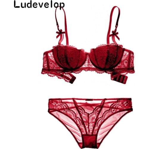 Plus size women sexy bra set underwear intimates embroidery lace half cup lingerie thin temptation black and white bra and panty