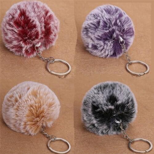 Fluffy Pom Pom Keychain Ring For Women Bags Car Fashion Faux Rabbit Fur Pompom Key Chains Jewelry Accessories