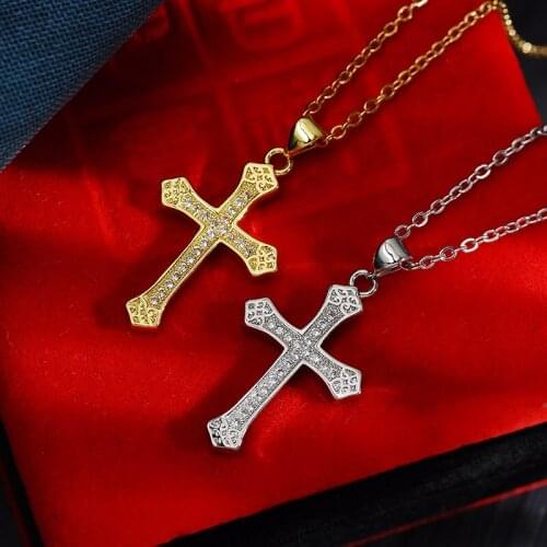 Men Women Iced Out CZ Cross Pendant Necklace Fashion Gold Silver Color 45+5 Cm Chain Choker Necklaces Hip Hop Necklaces Gifts