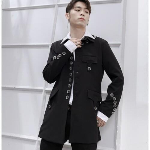 Black spring summer coat single breasted medium length stand collar suit small suit slim fit big size handsome popular casual ma