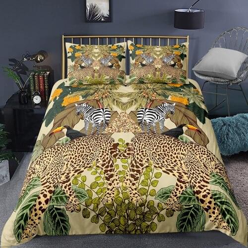 Child Room Bedding Exotic Trees Animals Leopard Zebra Microfiber Duvet Cover 2/3PCS Bed Sets Cartoon Bedspread Winter Bed Covers