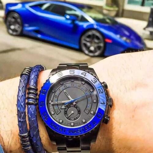 Elegant Two Hand-wrapped Python Leather Cords Bracelet With Eight Clasp fit Mens Brand Watch Bangle Jewelry B457