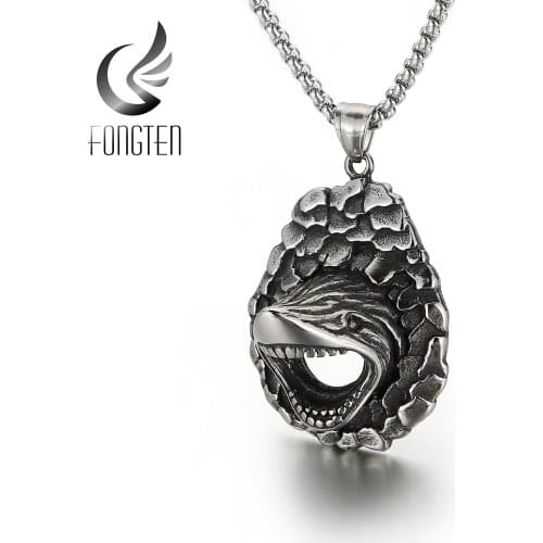 Fongten Trend Shark Pendant Necklace Mens Necklace Fashion Metal Animal Steel Accessories Party Jewelry
