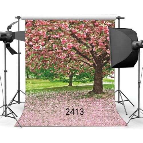 Photography Backdrops Rural Cherry Blossom Flowers Grass Field Valentines Day Children Toddlers Portraits Photo Background