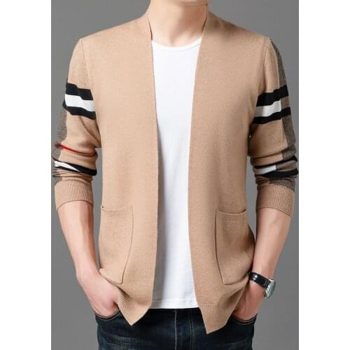 2021 Mens Autumn Arm Striped Knitted Cardigan Fashion Trendy Personality Outerwear Shawl Sweater