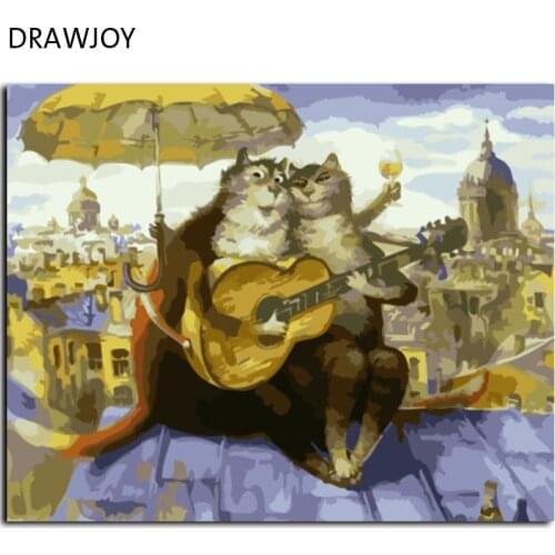 New Framed Pictures DIY Painting By Numbers Hand Painted Oil On Canvas Of Animals Cat Cartoon Home Decor Wall Art GX7975