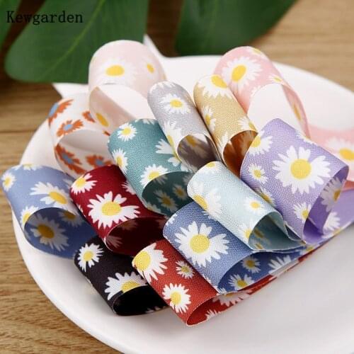 Kewgarden Floral Daisy Ribbon 1-1/2" 1" 4cm 25mm 1cm Handmade Tape DIY Hair Bowknot Accessories Packing Webbing 10 Yards