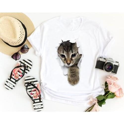 Cat ripped paper pattern shirt Mother Plus Size Letters Women T-shirts 100% Cotton O Neck Kawaii Short Sleeve Top Tees Girls