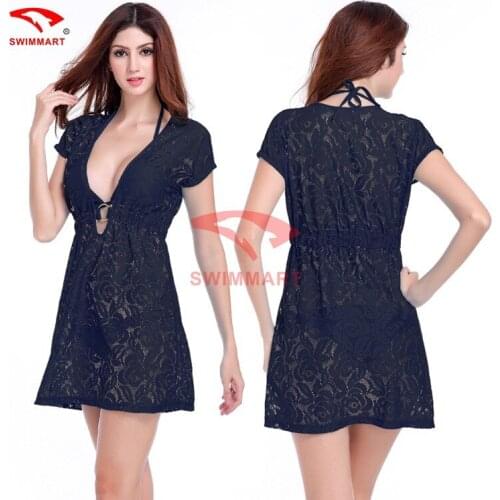 SWIMMART Beach One Piece Lace Skirt 2017 Sexy Swimwear Women Bathing Suit Swim Bikini Summer Deep V Beach Dress Holiday Skirt