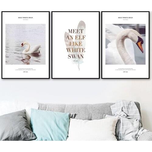 Swan Feather River Quote Animal Landscape Wall Art Canvas Painting Nordic Posters And Prints Wall Pictures For Living Room Decor