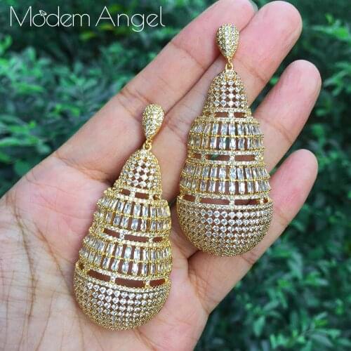 ModemAngel water drop Full Mirco Paved Micro Zirconia Women Bridal Dress Wedding Everyday Drop Earring Fashion Jewelry