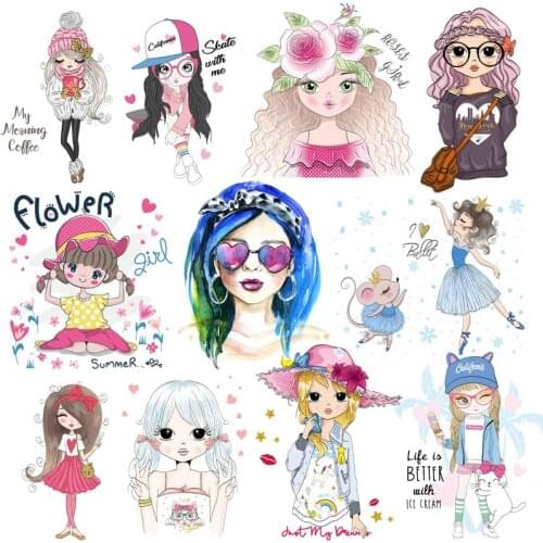 Fashion Girl Thermo Transfer Sticker On Clothes Cartoon Girl Patch Vogue Girl Iron On Patches For Clothing DIY Washable T-shirt