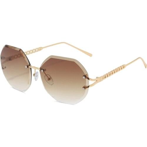 Fashion Sunglasses Cutting lens Polygonal irregular Eyewear Women Metal Gradient Sun Glasses Shades Ladies Frameless Eyeglasses