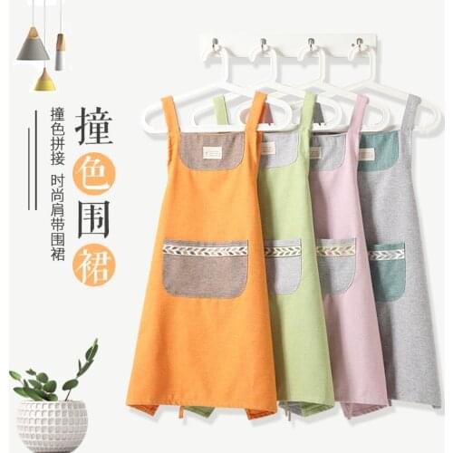 Korean fashion simple and lovely home men and women apron oil-proof anti-pollution apron home kitchen cotton and linen cotton