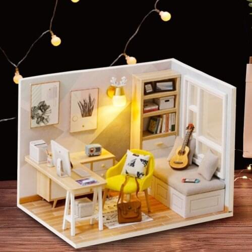 3D Wooden DIY Mini Doll House Kit Manual Assembling Study Room Toy Present Assembling Miniature Model for Birthday Gift