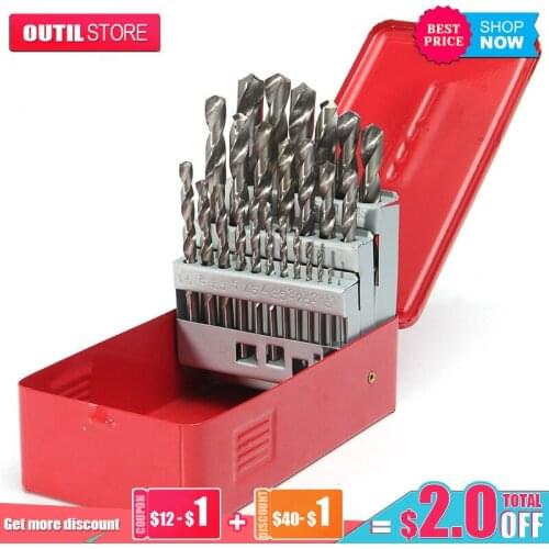 FGHGF High Quality 25Pcs 1-13mm Twist Drill Bit Set HSS Wood Drilling Kit Metal Metric Power Tool Parts