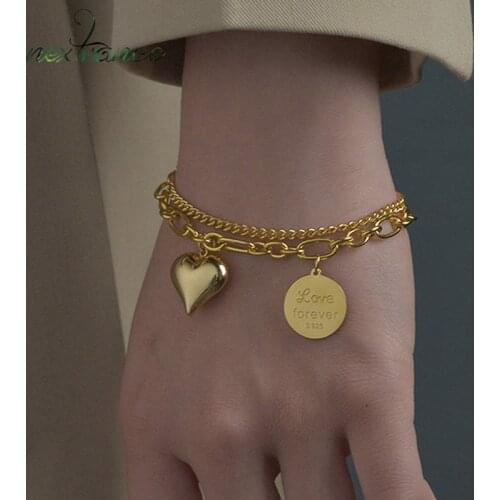 Nextvance Charm Stainless Steel Bracelet Heart Round card Loveforever Bracelets for Women Lover Anniversary Gift Jewelry
