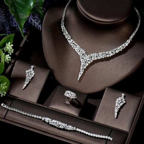 HIBRIDE New Style Luxury Cubic Zircon 4pcs Set Hot Necklace Jewelery Bridal Sets for Women Wedding Jewelry Bijoux N-1410