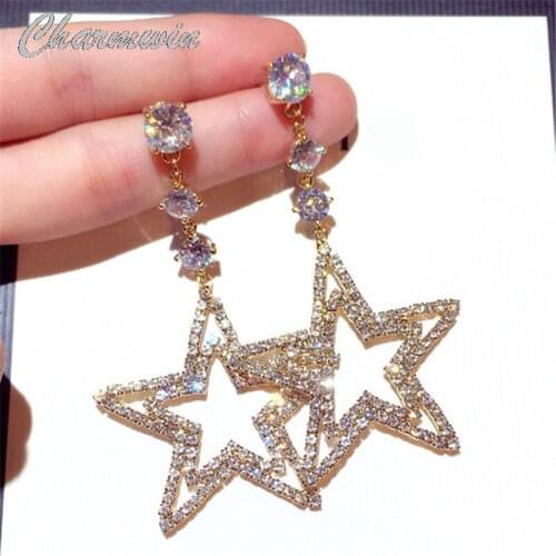 New Fashion Dangle Earrings For Women Earrings Korean Exaggerated Rhinestone Cubic Zirconia Star Long Earrings
