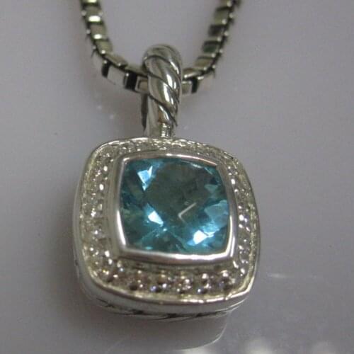 Sterling Silver Jewelry 7mm Amethyst Black Onyx Blue Topaz Petite Necklace Womens Pendant Necklace 2MM Box Chain 18 inches