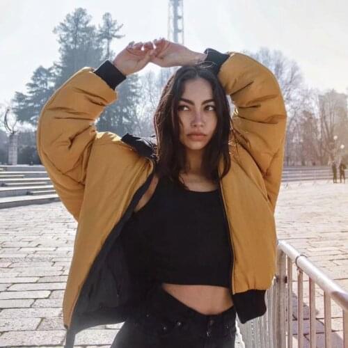 Foridol Oversize Yellow Parkas Jackets Coats Winter Womens Windbreaker Wear In Both Sides Black Zipper Puffer Jacklets Coat