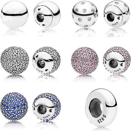 QANDOCCI Pave Shimmering Open Bangle Logo Spacer Caps With Cubic Zirconia Beads Fit Pandora Bracelet 925 Sterling Silver Jewelry
