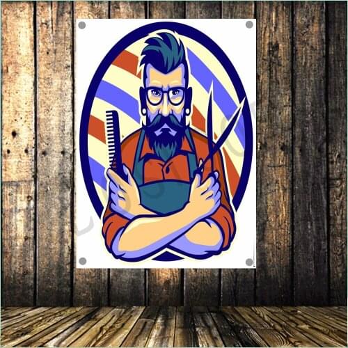 Retro tattoo haircut poster Banner Flag Music Poster Wall Hanging Tapestry Stickers HD Canvas Print Art Barber Shop Home Decor