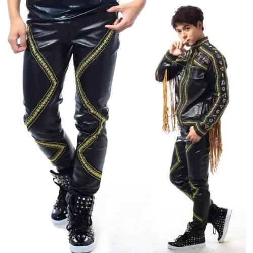 Stage personality men pants leather pant men feet trousers singer dance rock fashion pantalon homme street star style novelty