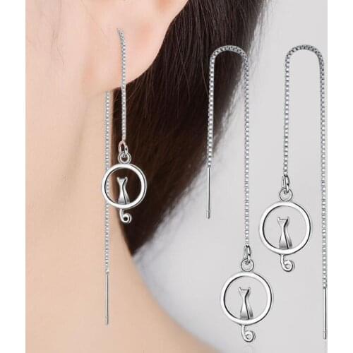 New Sweet Cute Cat Long Tassel Ear Cord Drop Earrings For Women Jewelry Accessories Party Gifts Brincos SAE485