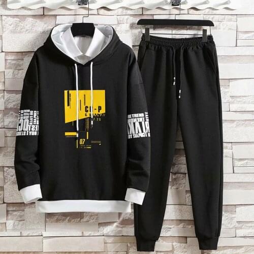 Spring Autumn Mens Sets Korean Style Long sleeve Hoodies+Solid color joggers Casual Pants Fashion 2 for Sets Men Clothing Sets