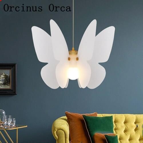 Nordic Modern Simple LED Butterfly Chandelier Living Room Restaurant Post-modern Creative LED White Chandelier free shipping