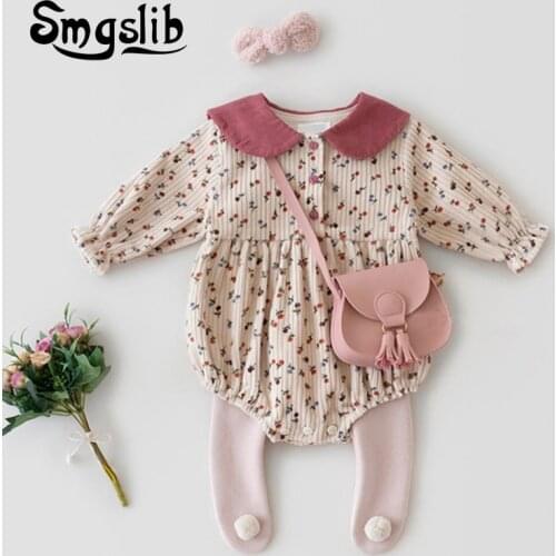 SMGSLIB 2021 Spring Newbore Toddler Baby Clothes Linen Girls Jumpsuits Toddler Girl Bodysuit Peter Pan Collar Baby One Piece