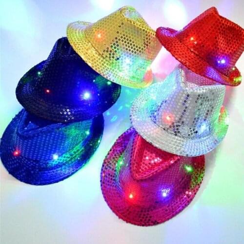 10pcs LED Luminous Jazz Hat Easily Adjustable Suitable Party Bar Carnival Concert Stage Performance Children Adults Boys Girls