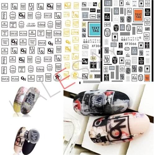 Text Tag Nail Sticker for Nails Gold Black White Silver Self-adhesive Label Decal Manicure Design Nail Art Decoration Sticker