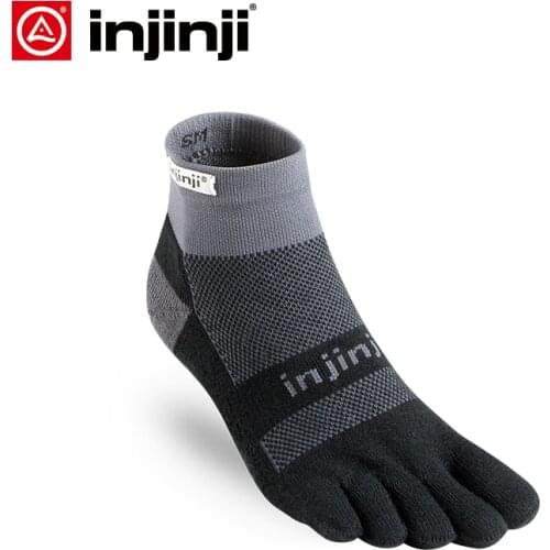 INJINJI Five-finger Cycling Socks MidWeight Mini-Crew Running Marathon Sweat-absorbent Coolmax Breathable Warm Toe heated mens