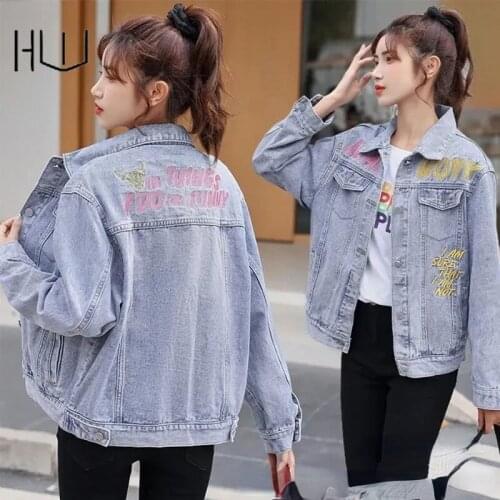 Womens Autumn Jacket Denim Jacket Autumn New Korean Jacket Loose Womens Button Print Trend Jacket Large korean coats women