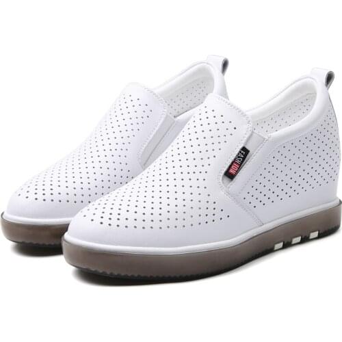 Summer Split Leather Women Platform Shoe Heel High 6cm Women Sneaker 3.5CM insole Shoes Women Hollow Luxury Ladies Casual Shoes