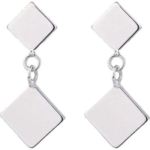 Womens Fashion 925 Solid Sterling Silver Geometric Square Drop Earrings For Young Girls Teen Wedding Gift Brincos