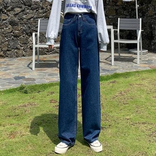 Womens Casual Wide-leg Jeans 2021 Autumn and Winter Classic Fashion Comfortable Retro Denim Pants Ladies Brand Trousers